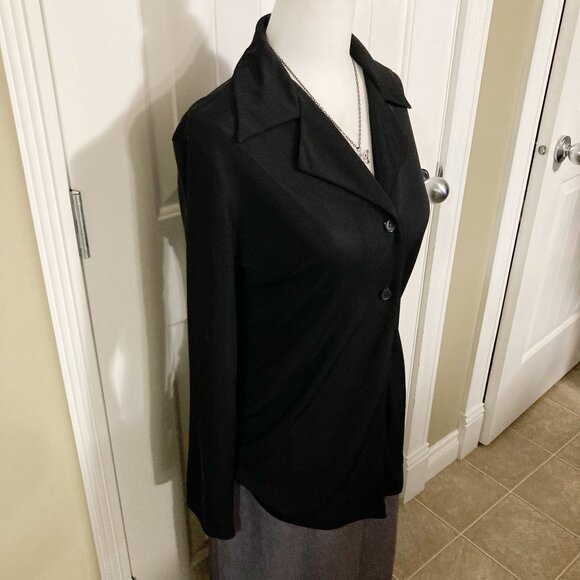 ARK Black two-button semi-open shirt ~ Goth Y2K stretchy SMALL MEDIUM blouse top - Picture 3 of 11